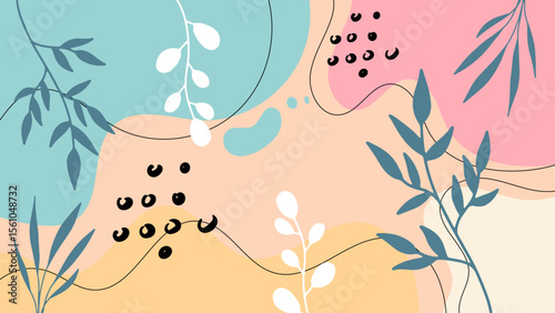 Abstract pastel art with stylized plants, suitable for backgrounds, posters, and print designs needing a modern and whimsical touch.