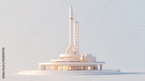 Minimalist Space Rocket Launch Pad Design on Isolated White Background