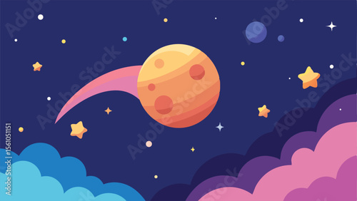Colorful space illustration with planets stars and clouds in a vector design