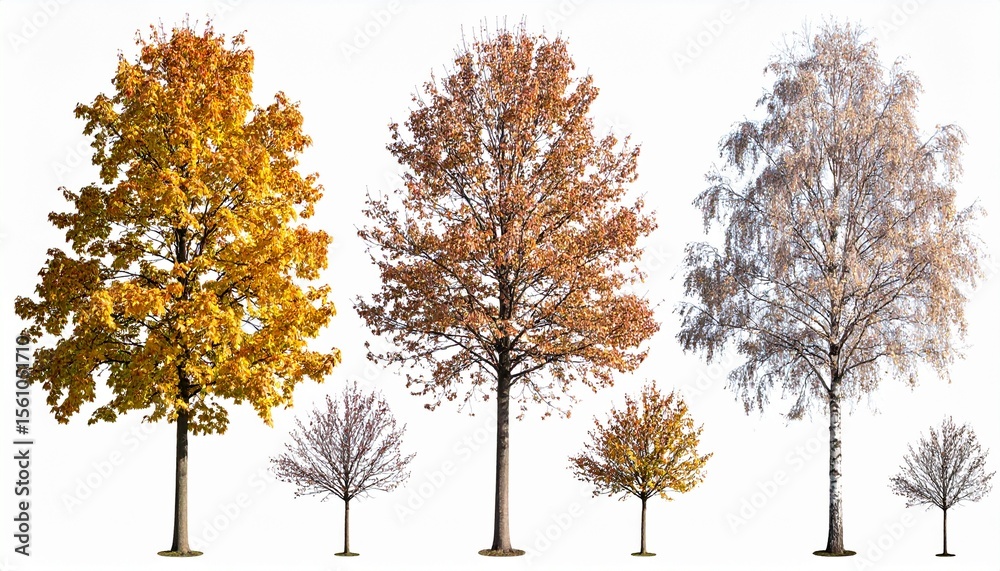Obraz premium Set of Maple (genus Acer) and Birch winter frontal set street trees isolated png i