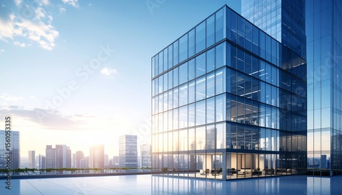 Skyscraper corporate office building with glass window, 3d rendering of modern
