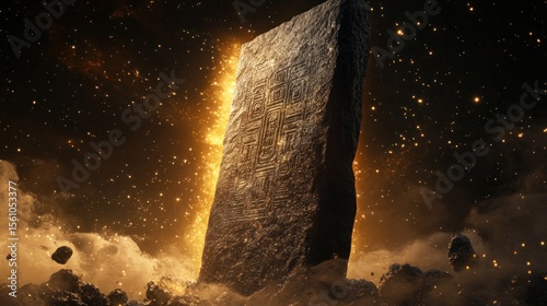 Ancient stone tablet glows with ethereal fire