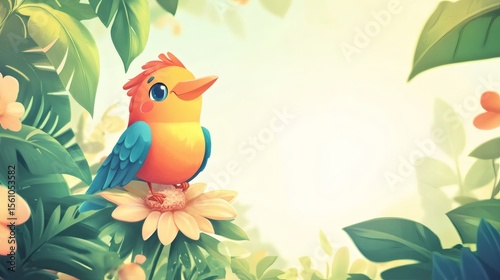 Wallpaper Mural A brightly colored bird perches on a large yellow flower Torontodigital.ca