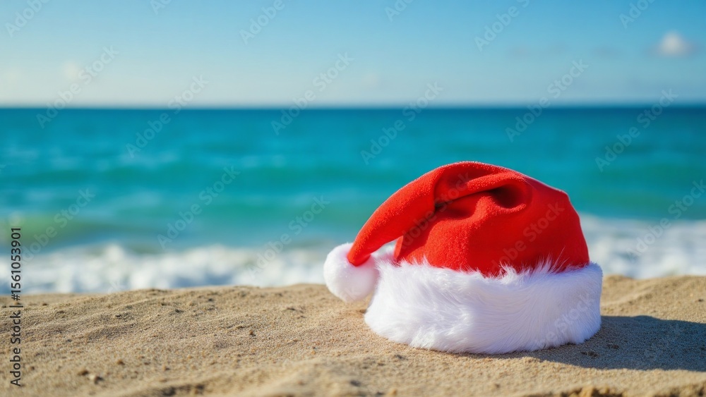 Santa hat on a tropical beach. Santa hat on a tropical beach.