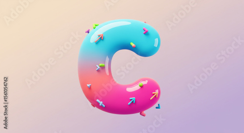 Colorful 3D Render of Letter C with Candy Sprinkles