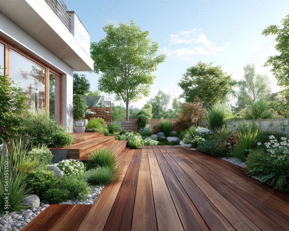 Fototapeta premium Modern house backyard oasis