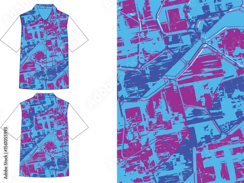 Urban City Map Vector Pattern Futuristic Abstract Street Grid in Blue Magenta