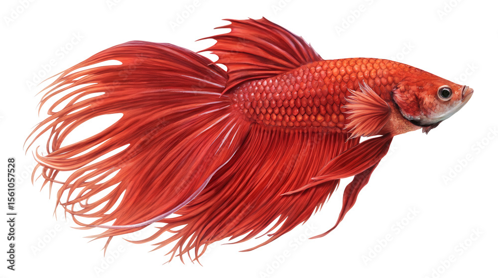 Fototapeta premium Beautiful Siamese fighting fish with flowing red fins against a transparent background,
