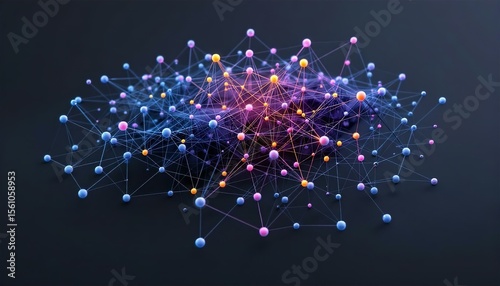 Abstract 3D Network Visualization: Colorful Nodes and Connections, Data Science, AI, Technology Concept, Futuristic Design