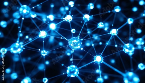 Stunning Blue Molecular Network Abstract Background: Glowing Atoms Connected by Lines, High Resolution 3D Render