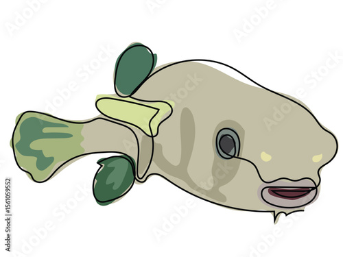 Puffer fish in a continuous line drawing on a white background.