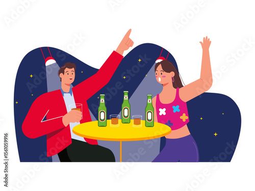 Couple talking in a nightclub. Las Vegas illustration. Vector flat illustration.