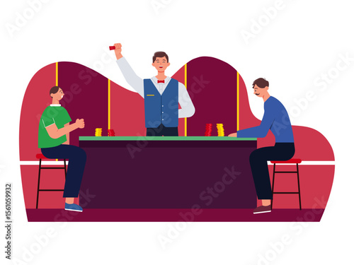 People playing casino games. Las Vegas illustration. Vector flat illustration.
