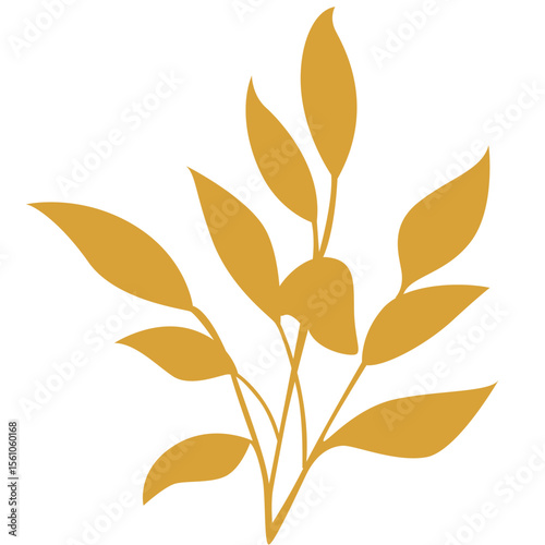 2D illustration of golden leafy plant with smooth stems, perfect for autumn themes, decorative compositions, or elegant botanical artwork.