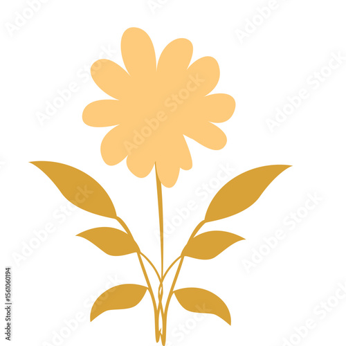 2D illustration of a single large yellow flower with broad leaves, great for botanical themes, greeting cards, or minimalist artwork.