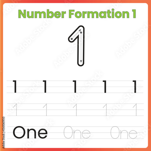 Number Formation Worksheet for Number 1