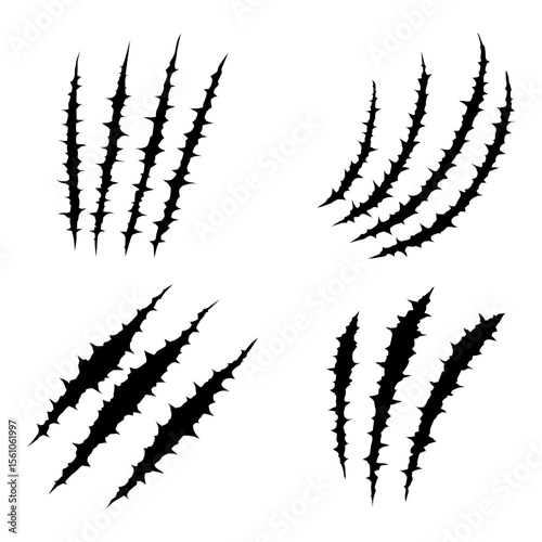 Animal black claw scratches vector isolated on white background.