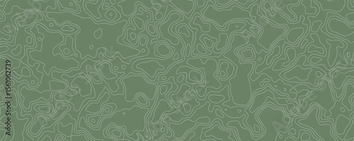Green contour map depicting various elevations and terrain features for outdoor navigation