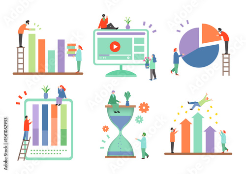 Cartoon flat commercial project cooperation big data icon
