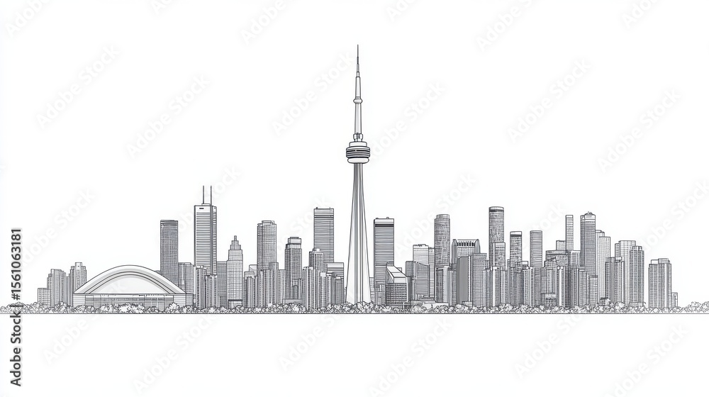 Obraz premium Detailed Urban Cityscape Sketch with Landmarks on White Background