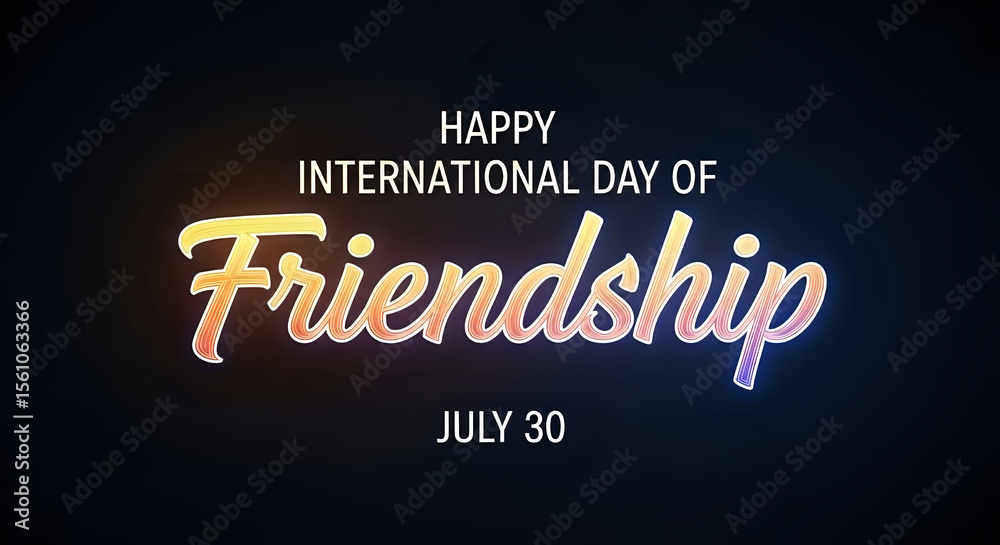 Obraz premium Happy international day of friendship july thirtieth with glowing friendship text on dark background