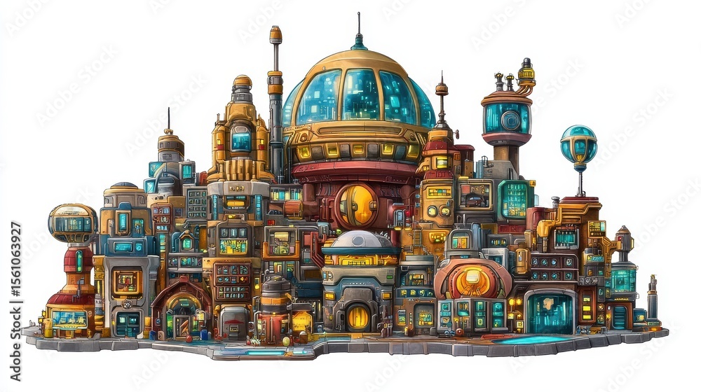 Obraz premium Futuristic Domed City on Alien Planet with Smart Infrastructure
