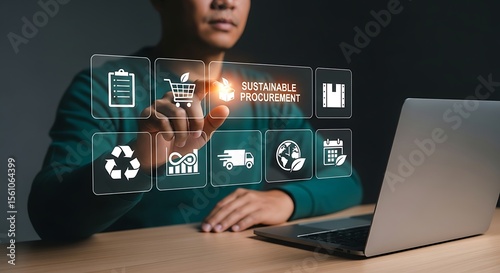 Sustainable Procurement Concept.Eco-Friendly Supply Chain Technology and Innovation concept,Sustainable Procurement Strategy for Businesses,Digital Business Procurement for Eco-Efficiency .