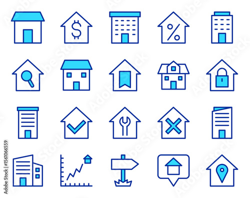 Real Estate Icon Set Property Business House Search Home Loan Buy Sell Rent Investment Housing Market Element