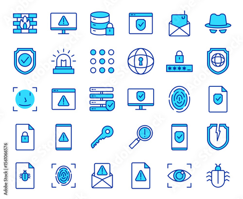Cyber Security Icon Set Data Protection Privacy Online Threat Digital Safety Network Secure System Vulnerability