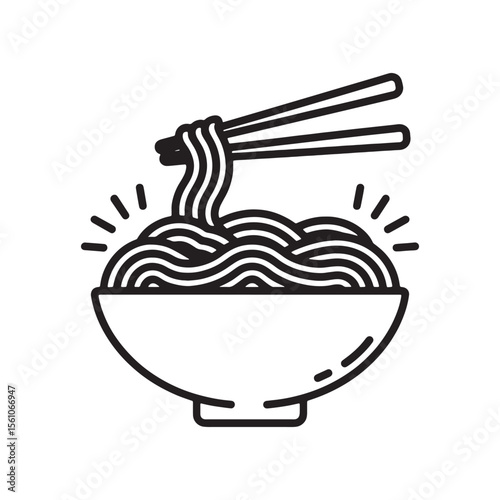 Minimalist Illustration of Noodles in a Bowl with Chopsticks Ready to Be Eaten and Enjoyed by Someone Hungry