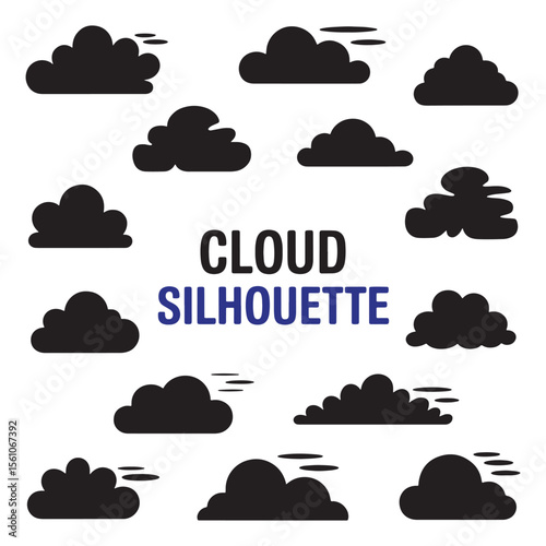 Cloud Silhouette Vector Graphics Collection Various Cloud Shapes and Designs for Weather Forecasts and Atmospheric Visualizations Black and White Art