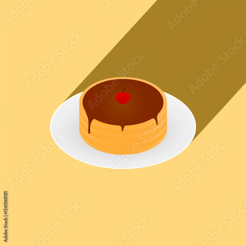 Illustration vector graphic of pancakes with chocolate and cherry.