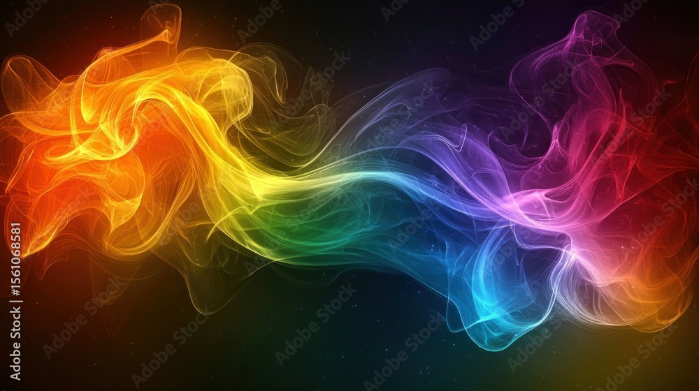 Fototapeta premium Abstract rainbow smoke flows across a dark background