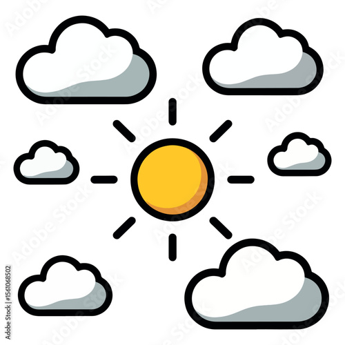 Whimsical Weather Icon Featuring a Radiant Sun Surrounded by Playful Clouds Conveying a Sense of Joyful Daydreams and Sunny Skies