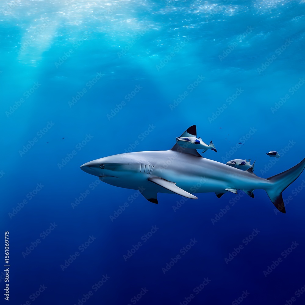 Naklejka premium Oceanic predators in azure depths