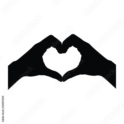 Symbolic Hands Forming Heart: Black and White Love and Care Icon

