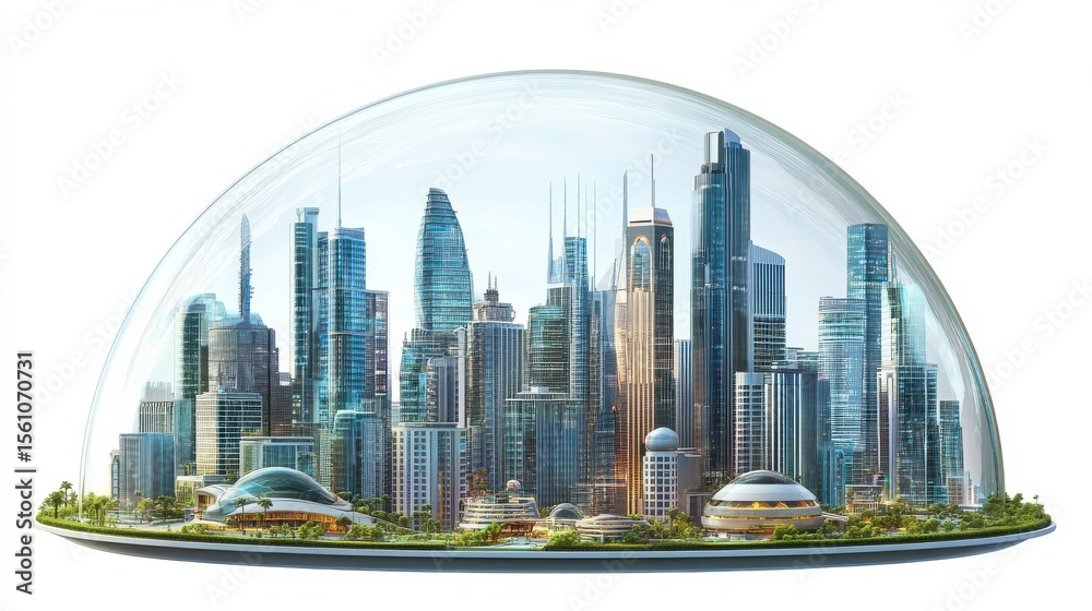 Fototapeta premium Futuristic Space Colony with Glass Dome and Towering Buildings