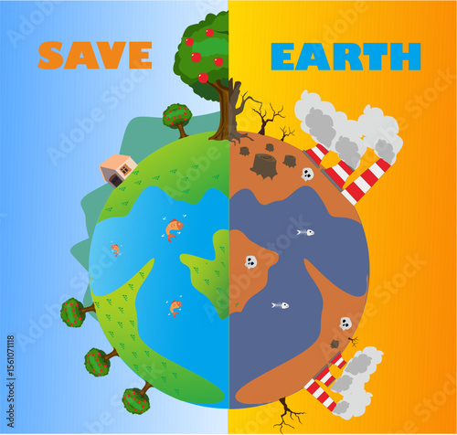 Save earth vector illustration, protect and look after the earth, don't damage the environment