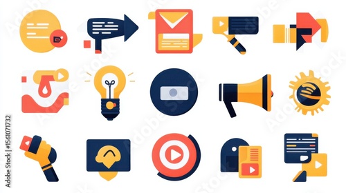 Modern Marketing Icons for Social Media Platforms in Flat Design