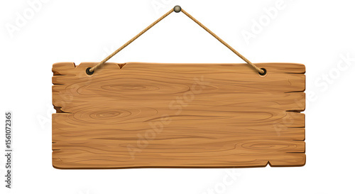 Rustic wooden hanging sign blank template isolated on white background