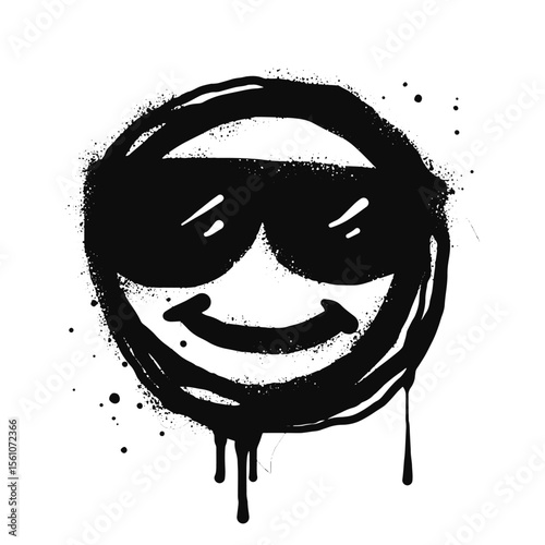 smiling face emoji character. Spray painted graffiti smile face in black over white. isolated on white background. vector illustration