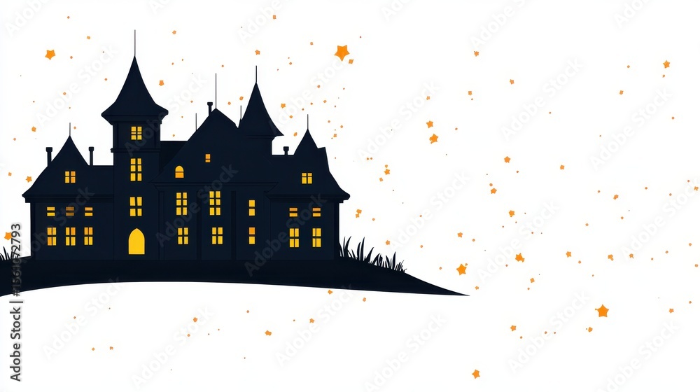 Fototapeta premium Stunning Dark Silhouette of Mansion with Flickering Lights at Night