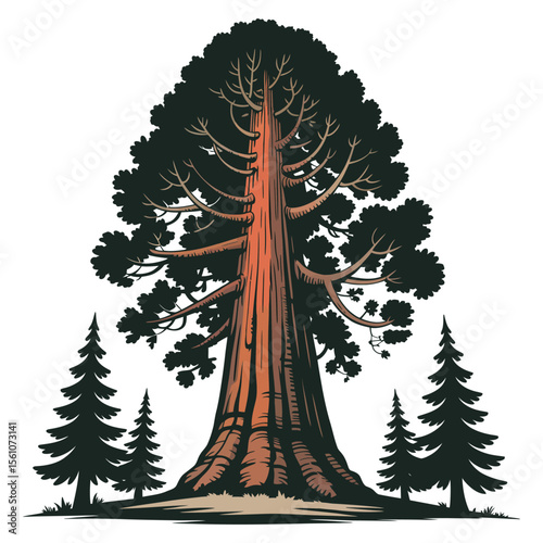 Simple coast redwood tree drawing with bold black outline style

