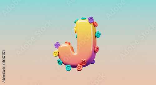 Playful 3D Render of Letter J Adorned with Colorful Flowers
