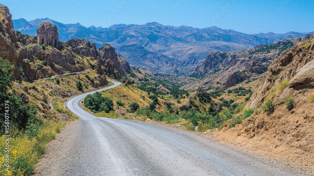 Fototapeta premium Winding road through a mountain valley