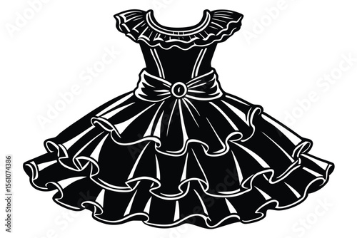 Elegant Ruffled Dress A Vintage-Inspired Fashion Illustration