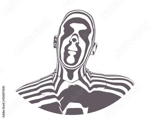 Male face silhouette represented in stripes.