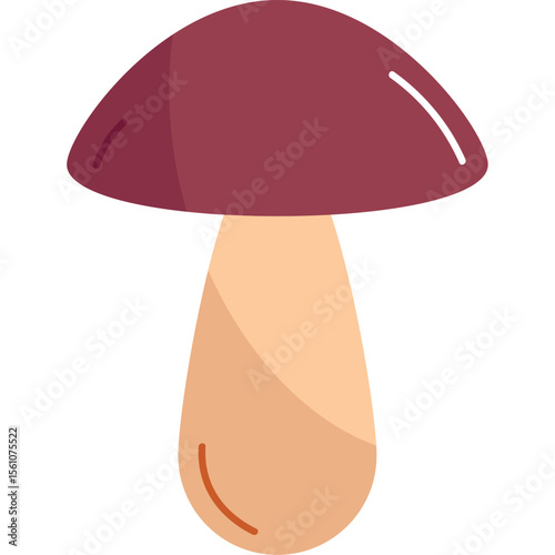 Cartoon Red Mushroom with Beige Dots in Flat Line Style
