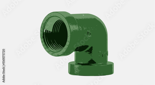 Green metal threaded elbow pipe fitting on a white background.