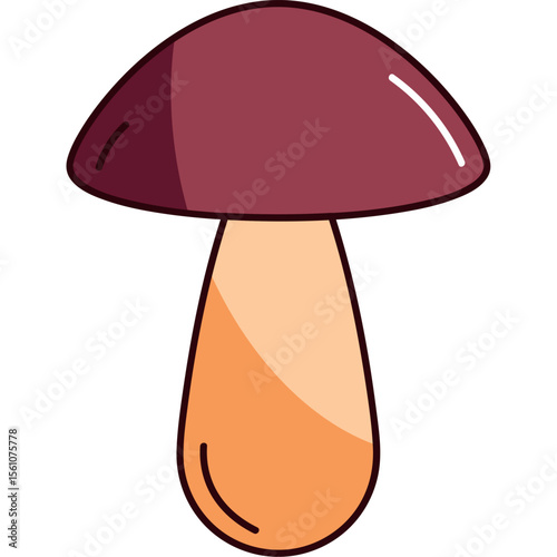 Cartoon Red Mushroom with Beige Dots in Flat Line Style
